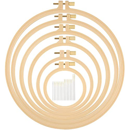 6 Pcs Embroidery Hoop 6 Size, Round Plastic Cross Stitch Hoop with 16 Needles (3.6In to 10.7 in), Small Embroidery Hoop, Cross Stitch Hoops and Frames, Suitable for Embroidery, Craft Sewing - style: Burlywood
