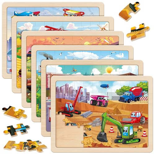 SYNARRY Large Wooden Vehicle Jigsaw Puzzles for Kids Ages 4-8, 60-Piece - style: Vehicle