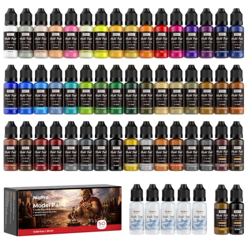 Nicpro 50 Colors Model Paint Set, 20ml Ready to Use Modeling Acrylic Paints - style: 50 Colors Set