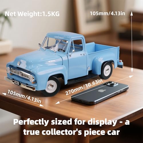 1953 Ford F-100 Pickup Truck 1/18 Scale Die-Cast Metal Model Alloy Collection Cars with Display Case, with Opening Doors, Best Gift for Men, Dad & 14+ Years - color: Light Sky Blue