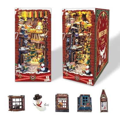 Christmas Book Nook kit 3D Wooden Puzzles for Adults Women Men - color: Christmas Snow Night