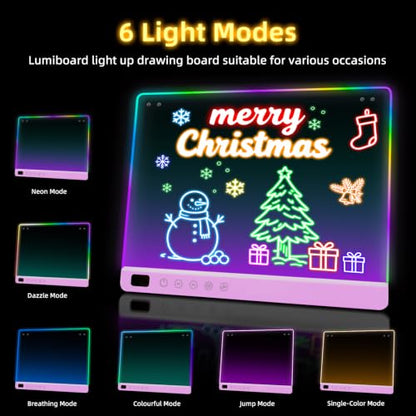 Led Drawing Board with 13 Light Effects, 16" Rechargeable Glow Doodle LED Note Board with Colors, Neon Light Up Drawing Tablet Gifts for Kids for Easter Birthday Christmas Gift Ideas-Purple - color: Purple
