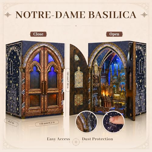 MiniCity 2-Piece Book Nook Kit Set, 3D Wooden Bookshelf Puzzle - color: Pantheon & Notre-dame Bacilica