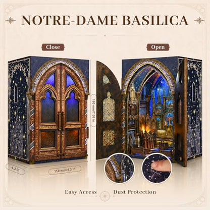 MiniCity 2-Piece Book Nook Kit Set, 3D Wooden Bookshelf Puzzle - color: Pantheon & Notre-dame Bacilica