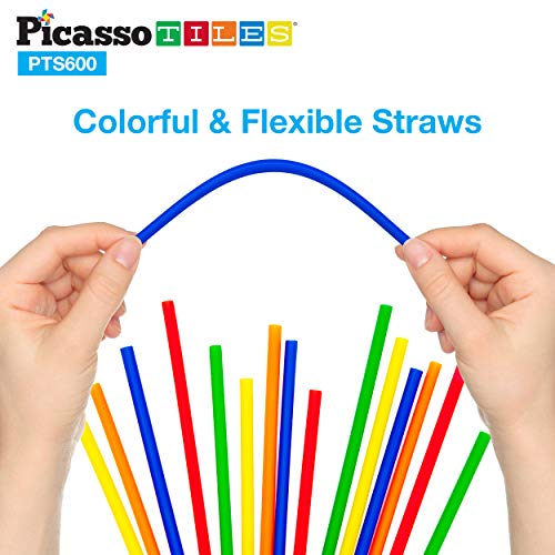 PicassoTiles 600pc Construction Toy Straw Building Set Children STEM Learning Interlocking Building Toys Creative Straw Connecting Builder Kits Early Education Kit for Kids Boys & Girls Ages 3+ PTS600 - color: 600pc Toy Straw