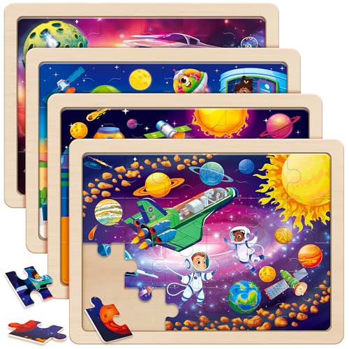 SYNARRY Large Space Planet Solar System Wooden Puzzles for Kids Ages 4-6
