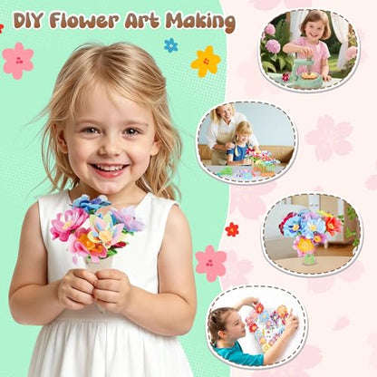 GirlsHome 300+PCS Fabric Flower Bouquets Toys, DIY Flower Craft Kits - color: Green Brown