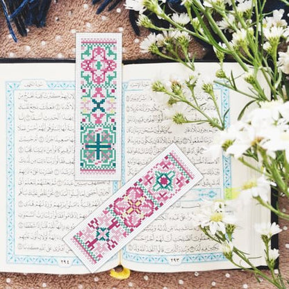 BEUNITONE Cross Stitch Bookmark Kits 6 Pcs Variegated Flowers DIY Bookmarks Cross Stitch Set for Adults Beginners Hand Embroidery Set Traditional Decorative Patterns Craft Kits for Gifts 8''x2.4'' - style: Ceramic Tile Pattern