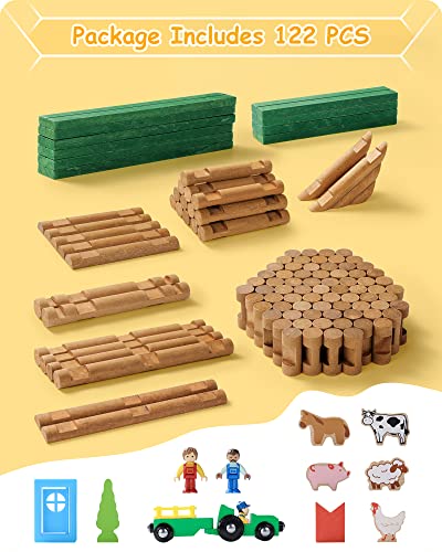 SainSmart Jr. Wooden Logs Set with Container - Classic Building Logs Ages 3+ - Best Retro Building Gift Set for Boys - Creative Construction Engineering Educational Gifts - style: Bonus Storage Box - 122 Pcs