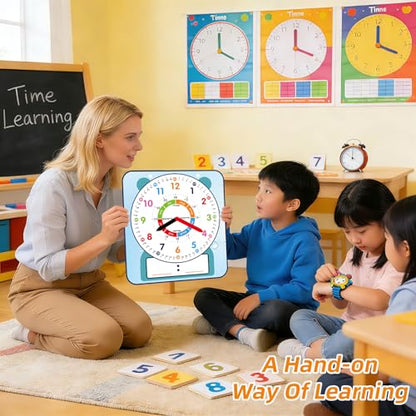 ANCOMEDO Large 12" Magnetic Writable Dry Erase Teaching Clock,Teaching Demonstration Clock for Kids Learning Time with Cute Style for Home School Classroom Supplies(12" x 11") - style: Cute blue-1pack