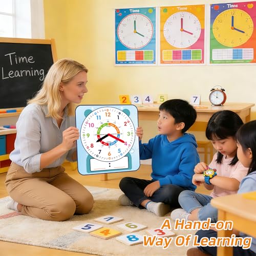 ANCOMEDO 2 Pack Magnetic Writable Dry Erase Teaching Clock, Large 12" Teaching Demonstration Clock for Kids Learning Time with Cute Style for Home School Classroom Supplies(12" x 11") - style: Cute-2pack