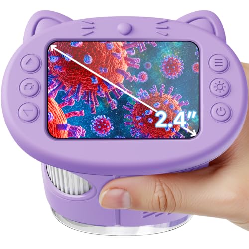 Microscope for Kids, 2.4 Inch Digital Microscope with 1000X Magnification, Handheld Camera Mini Pocket Magnifying Glass, Educational Birthday Gifts Toys for Ages 3+, Purple - color: Purple
