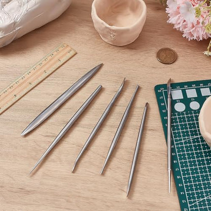 FINGERINSPIRE 6PCS Clay Sculpting Tools Stainless Steel Polymer Clay Sculpting Detail Tool Kit Double-Ended Wax Carving Tools Set for Artists DIY Craft Miniature Modeling