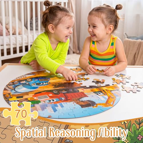 Civaner 70 Pieces Floor Puzzles Round Large Puzzles, Construction Vehicles - style: Construction Vehicles