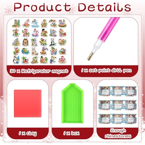 Xuhal 30 Pcs Christmas Diamond Painting Magnets Diamond Art Kits for Adults - color: July Christmas