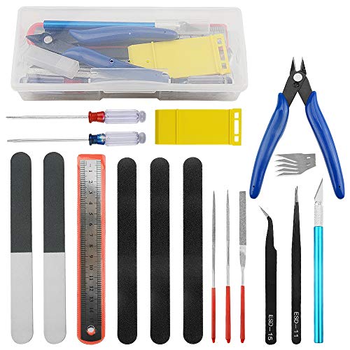 Professional 17 PCS Model Tools Kit Modeler Basic Tools Craft Set Hobby Building Tools Kit for Gundam Car Model Building Repairing and Fixing(L)