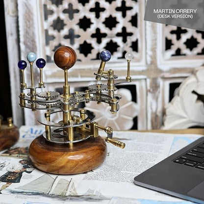Solar System Model | Educational & Decorative Astronomy Orrery | Premium Brass Mechanical Planetarium (8" Earth, Mars & Moons)