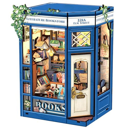 Book Nook Kit Literature Bookstore - 3D Wooden Puzzles with LED - color: Literature Bookstore