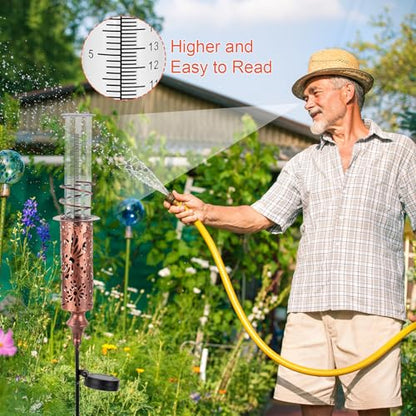 Rain Gauge Outdoor, Solar Water Gauge for Rain - color: Copper