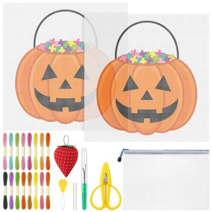 XunYee 31 Pcs Halloween Pumpkin Bucket Needlepoint Kit for Beginners Adults - style: Halloween Pumpkin Bucket