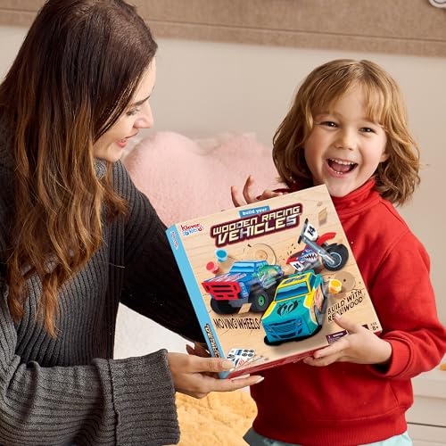 JOYIN Kids Craft Kit Build & Paint Your Own Wooden Race Car Art & Craft Kit DIY Toy Make Your Own Car Truck Toy Construct and Paint Kit, Presents for Kids