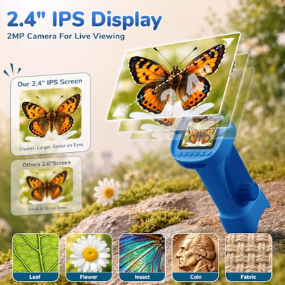 1000X Handheld Digital Microscope for Kids with 2.4" IPS Screen (Blue) - color: Blue
