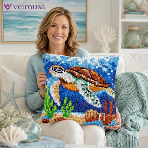 Sea Turtle Latch Hook Kits for Adults Beginners, Pre-printed Canvas - color: Traveling Sea Turtle