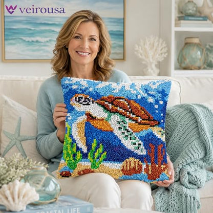 Sea Turtle Latch Hook Kits for Adults Beginners, Pre-printed Canvas - color: Traveling Sea Turtle