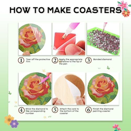 Leatrice 8 Pcs Diamond Art Coasters Small Diamond Painting Kits for Adults - color: AB Flower
