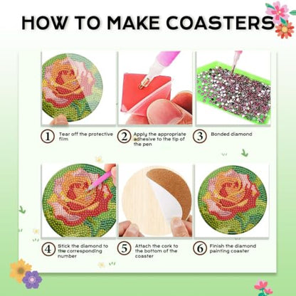 Leatrice 8 Pcs Diamond Art Coasters Small Diamond Painting Kits for Adults - color: AB Flower