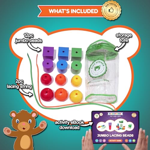 Lace & Let Go Rainbow Beads - Match, Sort, Count, Stack & Play 12pc + eBook - size: LACING BEADS