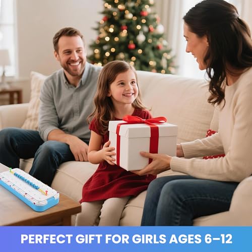DDAI Friendship Bracelet Making Kits Crafts - Arts & Crafts for Kids Ages 8–12 - Birthday Gifts for 7 9 10 11 12 Years Old Girls Toys, String Bracelet Maker Loom Box for Kids, DIY Gem Stickers - color: Aqua & White