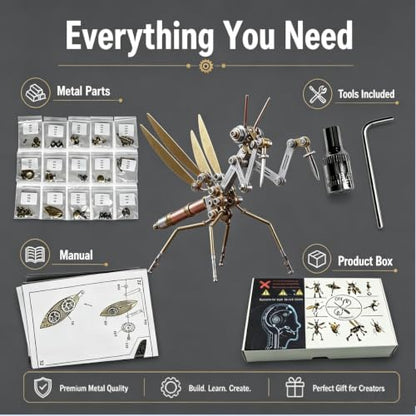 Steampunk Mantis 3D Metal Puzzle Model Mechanical Kits 150+ Parts 2-3 Hours Build No Glue Metal Craft Cool Geek Decor Gift for Adults Men Collectors (Mantis) - style: Mantis
