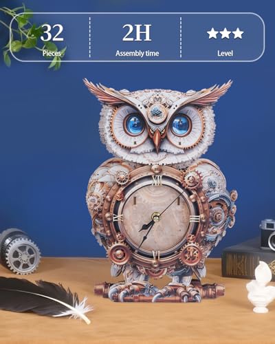 3D Puzzles for Adults-Wooden Owl Clock Puzzle DIY Wall Clock Model Kit