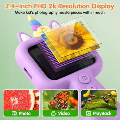Kids Microscope, 2.4" Screen Handheld Digital Microscope 600X with 4K Camera & 8 LED Lights, Portable Pocket Microscope for Bugs Plants Nature Exploration, STEM Science Toy Gift Ages 3-12（Purple） - color: Purple