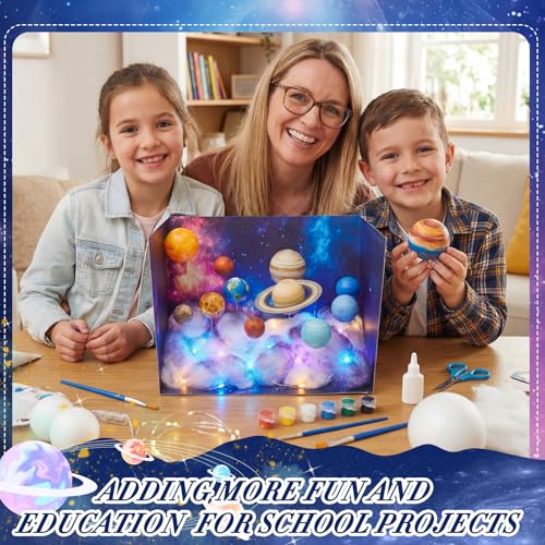 AmazingSpark 2 Set Galaxy Diorama Box and Space Sticker Decor, Solar System Diorama Project Supplies Set, Cardboard Display Case Kit & Space Sticker with Double Sided Tapes for DIY Crafts - style: Galaxy