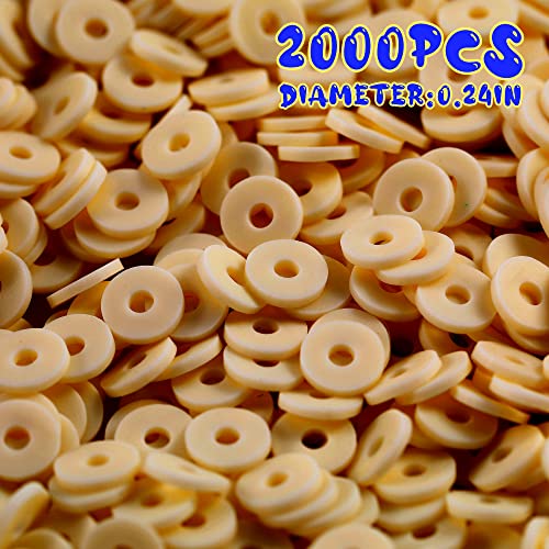 2000pcs Brown Clay Beads for Bracelets Making, Flat Round Polymer Clay Beads 6mm Spacer Heishi Beads for Jewelry Making Earring Bracelets Necklace - color: Brown 5