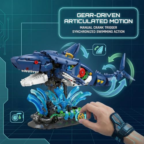 Mechanical Shark Building Set with Crank Gear - color: Shark