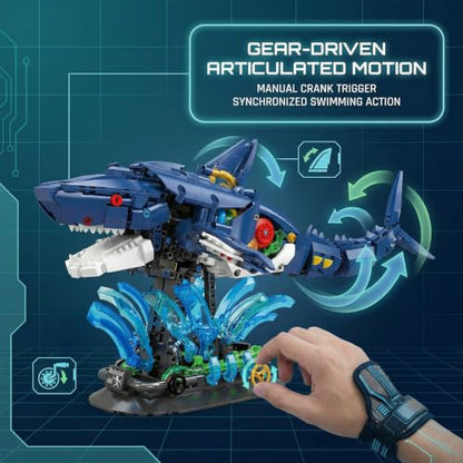 Mechanical Shark Building Set with Crank Gear - color: Shark