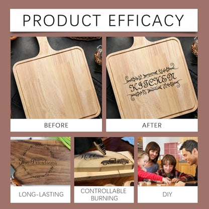 Wood Burning Marker Pen with 3 Inspirational Word Stencil- Pyrography Art Tool for Wood Crafting, PET Tips, DIY Woodburning Marker Kit for Beginners, Home Studio School Art Projects