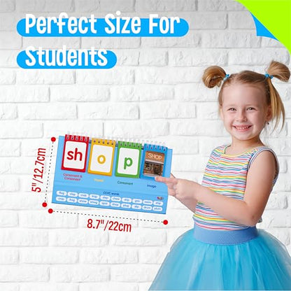 CVCC & CCVC Flip Chart with Word Cards, 40 Words Builder Phonic Game, Foldable Flip Chart with 20 Word Cards, Manipulative Spelling Toy Educational Learning Tool for Students, School Supplies - style: CVCC & CCVC Flip Chart with Word Cards