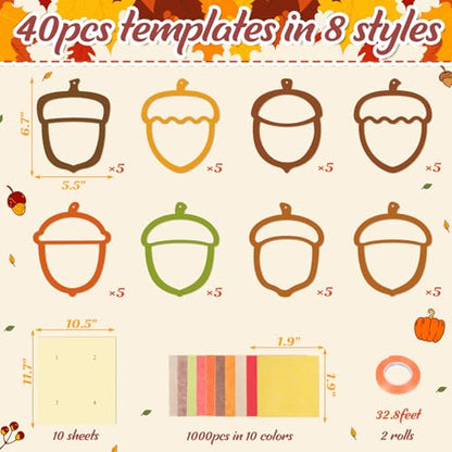 Renbuzhu 40-Pack Fall Acorn Paper Suncatchers Crafts Kit - DIY Autumn Stained Glass Window Decorations for Thanksgiving Activities, Art Projects - style: acorn