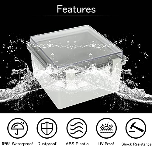 Junction Box IP65 Waterproof ABS Plastic Enclosure Hinged PC Clear Cover Electrical Project Box with Mounting Plate, Wall Brackets, Cable Glands 5.2" x 5.2" x 3.3" - color: Clear Cover, size: 5.2" x 5.2" x 3.3"
