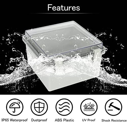 Junction Box IP65 Waterproof ABS Plastic Enclosure Hinged PC Clear Cover Electrical Project Box with Mounting Plate, Wall Brackets, Cable Glands 5.2" x 5.2" x 3.3" - color: Clear Cover, size: 5.2" x 5.2" x 3.3"