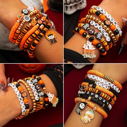 BBita 2088pcs Halloween Polymer Clay Beads Bracelet Making kit, 24 Style Cute Fun Beads Skull Pumpkin Beads Charms for Jewelry Necklace Earring Making DIY Accessories for Women Girls - color: A3#Halloween