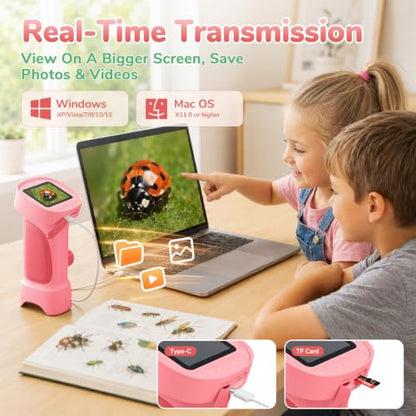 1000X Handheld Digital Microscope for Kids with 2.4" IPS Screen - color: Pink