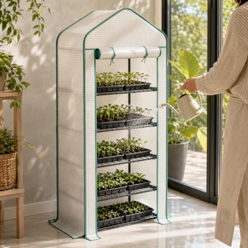 5‑Tier Mini Greenhouse, Small Walk‑in Plant Green House, White - color: White B, size: Mini