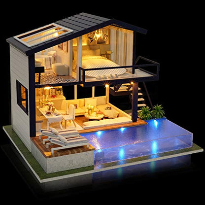 GuDoQi DIY Miniature Dollhouse Kit, Tiny House kit with Music, Miniature House Kit 1:24 Scale, Great Gift for Birthday Christmas Day, Time Apartment - color: Time Apartment