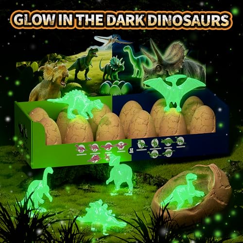 12 Glow in The Dark Dinosaur Eggs, Excavation Kit with Magnifier - style: 12 Dinosaur Eggs(Glow in The Dark)