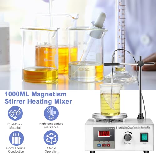 Magnetic Stirrer Hot Plate with Magnetic Stir Bar Heating Power Hot Plate Stirrer with LED Digital Display for Mixing & Stirring in Lab 0-2000RPM Speed Adjusting 1000ml Capacity(110V 200W)